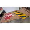 Image 1 : Stop Sign 24”across and Yellow and Black Reflective Diagonal Stripe Hazard Object Marker Road Sign