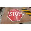 Image 5 : Stop Sign 24”across and Yellow and Black Reflective Diagonal Stripe Hazard Object Marker Road Sign