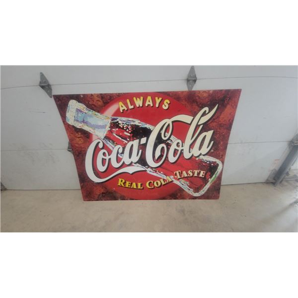 Coca-Cola "Always Real Cola Taste" Tin Advertising corrugated 2 sided sign, 1990s 64”×47”