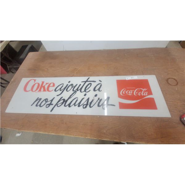 Coca-Cola "Coke Ajoute à Nos Plaisirs" French Acrylic Advertising Sign 45”×12.6”