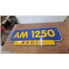 Image 1 : Vintage AM 1250 Radio Station Advertising Sign, Blue and Yellow Painted wood 18”×48”