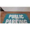 Image 2 : Vintage Painted wooden "Public Parking" Sign with Red Arrow, Blue and White 24”×32”