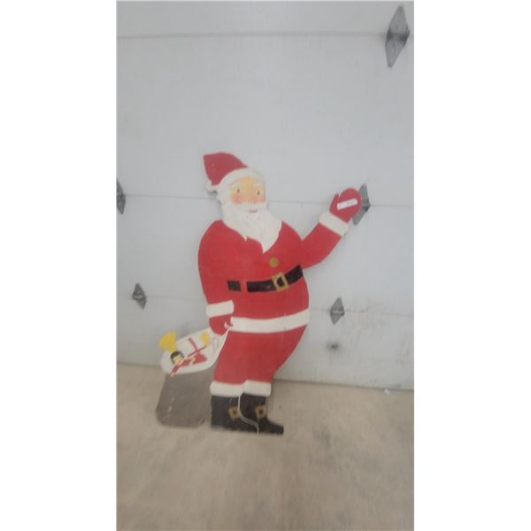 Vintage Hand-Painted Wooden Santa Claus Christmas Yard Decoration with Toy Bag 59”×36”