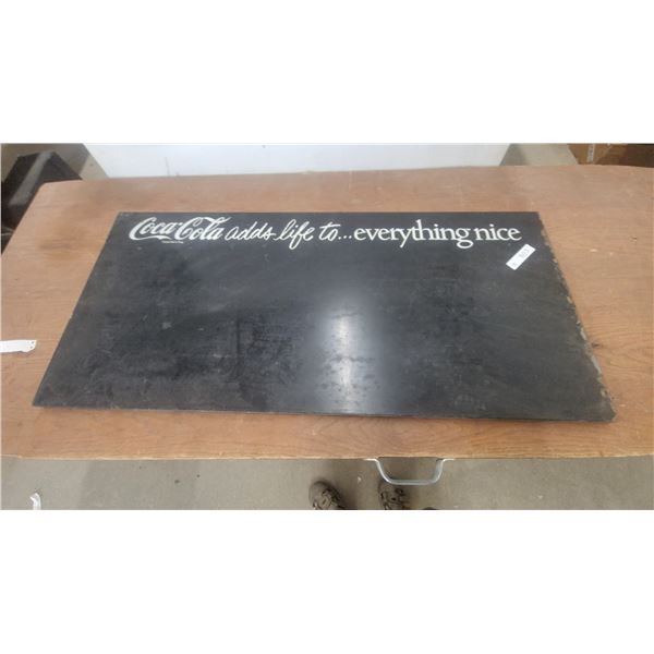 Vintage 1960s Coca-Cola "Adds Life To...Everything Nice" Black metal Advertising Sign 25”×41”