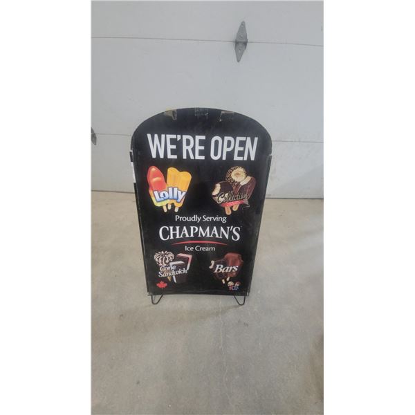 Chapman's Ice Cream "We're Open" A-Frame Sandwich Board Sign 24”×42”