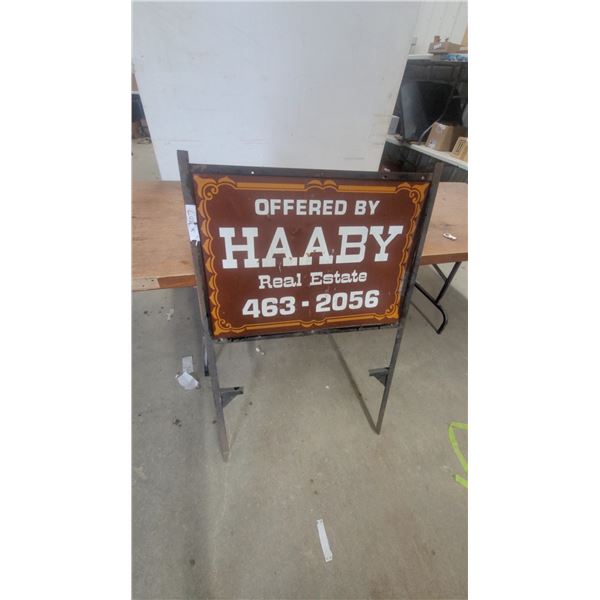 Vintage Haaby Real Estate A-Frame metal Advertising Sign with Metal Stand sign size 20”×28”