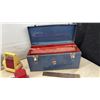 Image 2 : Vintage Metal Tool Box, Flashlights, Hammer, Wood Clamps, and Oil Wrench