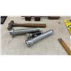 Image 4 : Vintage Metal Tool Box, Flashlights, Hammer, Wood Clamps, and Oil Wrench