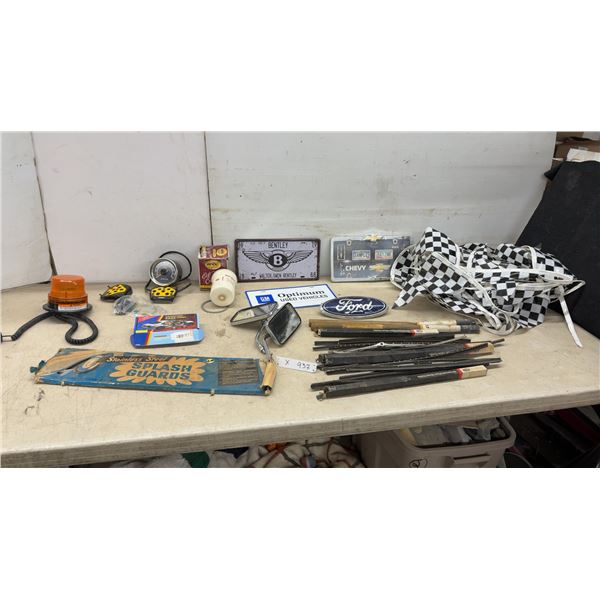 Automotive Memorabilia and Parts: Bentley and Chevy Plates, Ford Emblem