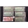 Image 1 : Four 1967 Canada $1 Bills, 1986 Canada $2 Bill, and 1954 Canada $1 Bill