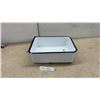 Image 1 : White Enamelware Rectangular container with Black Rim and Ribbed Bottom, 5 × 11 × 14”