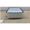 Image 2 : White Enamelware Rectangular container with Black Rim and Ribbed Bottom, 5 × 11 × 14”