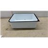 Image 3 : White Enamelware Rectangular container with Black Rim and Ribbed Bottom, 5 × 11 × 14”