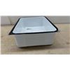 Image 4 : White Enamelware Rectangular container with Black Rim and Ribbed Bottom, 5 × 11 × 14”