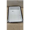 Image 5 : White Enamelware Rectangular container with Black Rim and Ribbed Bottom, 5 × 11 × 14”