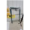 Image 4 : Two Portable Folding Saddle Stands, Green with Wheels and Leather Strap, and Black
