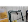 Image 5 : Two Portable Folding Saddle Stands, Green with Wheels and Leather Strap, and Black