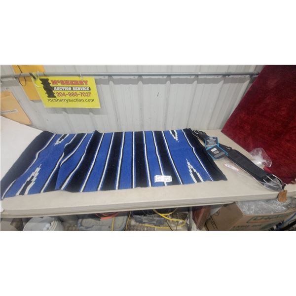 Weaver Leather AirFlex 30” Cinch and Woven Saddle Blanket, Blue, Black, and White