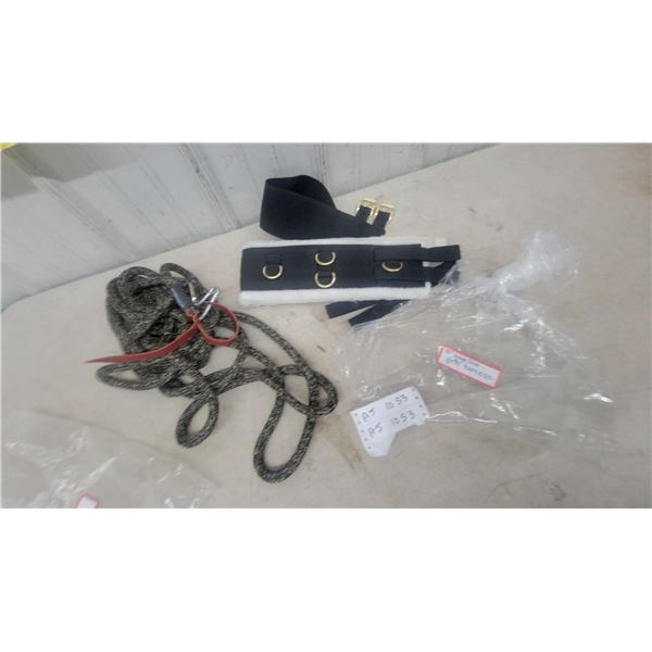 Fleece-Lined Training Girth with D-Rings and Braided Lunge Line with Snap Hook 80”