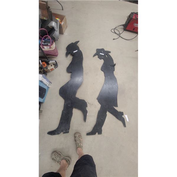 Pair of Black Cowboy and Cowgirl Silhouette Cutout Yard Art Decor, 6’ Tall