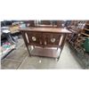Image 2 : Fancy Antique Carved Wood Sideboard with Mirrored Backsplash and Lower Cabinet Doors 56”×42”×17”