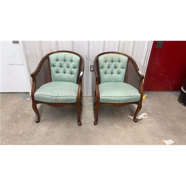Pair of Tufted Barrel Back Armchairs