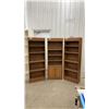 Image 1 : Three Wood Bookcases, One with Two-Door Cabinet and Blue Snowflake Knobs 25 × 10 × 68