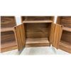 Image 6 : Three Wood Bookcases, One with Two-Door Cabinet and Blue Snowflake Knobs 25 × 10 × 68