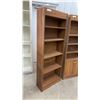 Image 7 : Three Wood Bookcases, One with Two-Door Cabinet and Blue Snowflake Knobs 25 × 10 × 68
