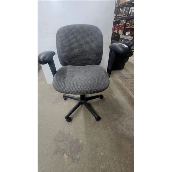 Grey Fabric Office Task Chair with Black T-Arms and Five-Star Caster Base