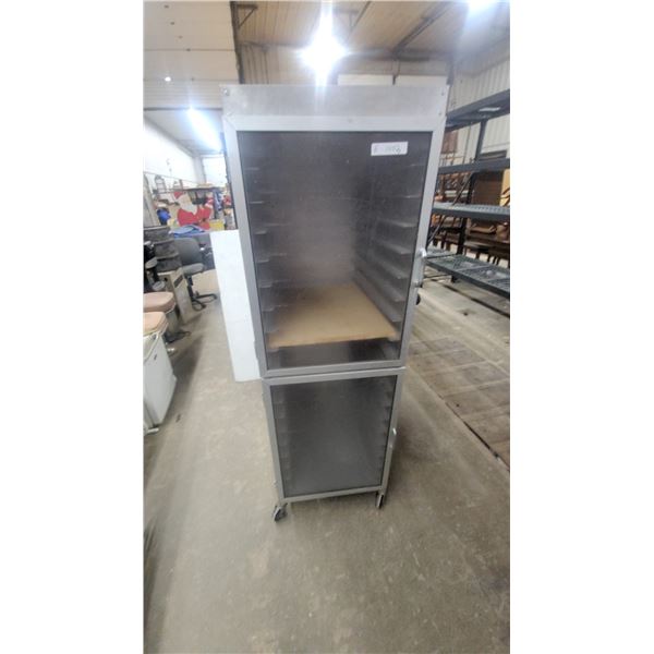 Mobile Two-Compartment Commercial Sheet Pan Rack Cabinet with Translucent Doors and Casters