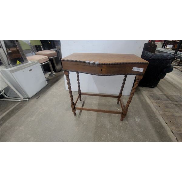 Antique Oak Parlor Console Table with Barley Twist Legs and Hinged Storage Top 28”×25.6”×15.6”
