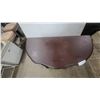 Image 2 : Dark Brown Demi-Lune Console Table with Turned Legs, Single Drawer, and Caned Lower Shelf
