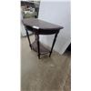 Image 3 : Dark Brown Demi-Lune Console Table with Turned Legs, Single Drawer, and Caned Lower Shelf