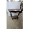 Image 4 : Dark Brown Demi-Lune Console Table with Turned Legs, Single Drawer, and Caned Lower Shelf