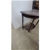 Image 5 : Dark Brown Demi-Lune Console Table with Turned Legs, Single Drawer, and Caned Lower Shelf