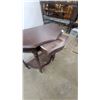 Image 6 : Dark Brown Demi-Lune Console Table with Turned Legs, Single Drawer, and Caned Lower Shelf