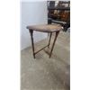 Image 2 : Vintage Wooden Demilune Console Table With Turned Legs and H-Stretcher Base 24”×22”×11”