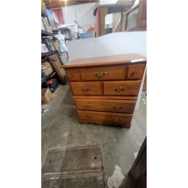 Wooden 7-Drawer Dresser with Brass Bail Pulls and Decorative Backplates 38”×17”×33”