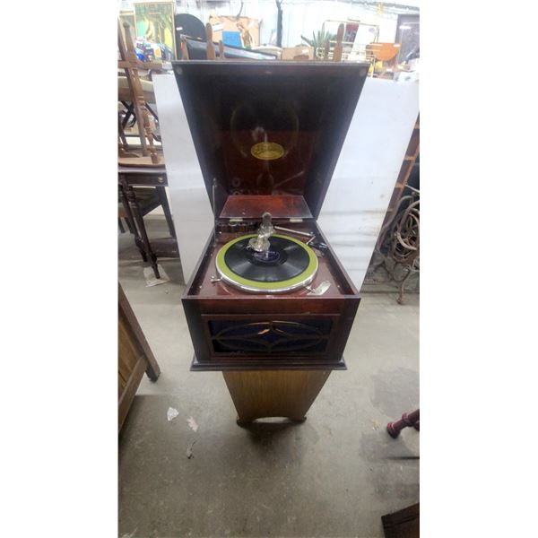 Victor Victrola Upright Internal-Horn Phonograph with Decca Record, Early 20th Century