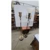 Image 1 : Pair of Vintage Brass Floor Lamps Including Torchiere with Milk Glass Shade and Candelabra Arms