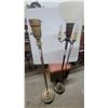 Image 3 : Pair of Vintage Brass Floor Lamps Including Torchiere with Milk Glass Shade and Candelabra Arms