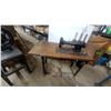 Image 1 : Vintage Singer 31-15 Industrial Sewing Machine on Wooden Table with Electric Motor and Foot Pedal