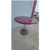 Image 1 : Round Maroon Pub Table with Chrome Pedestal Base and Footrest, 40” Diameter