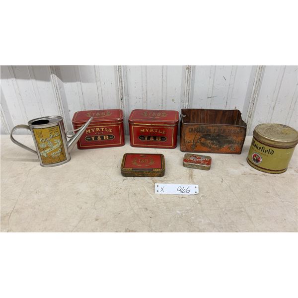 T and B Myrtle Cut, Old Kentucky, Union Leader, Wakefield Tobacco Tins and Olio d'Oliva Can