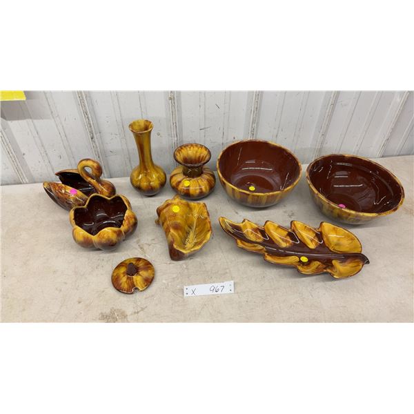 Blue Mountain Pottery Drip Glaze Bowls, Vases, Swan Dish, and Leaf Dishes