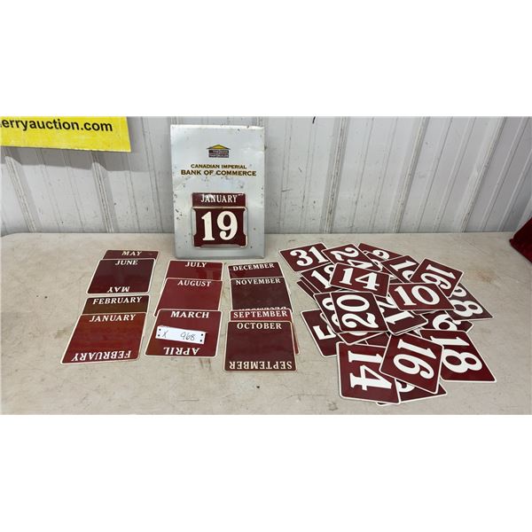 Vintage Canadian Imperial Bank of Commerce Metal Calendar with Month and Day Cards