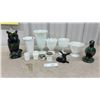 Image 1 : Milk Glass Vases and More With Blue Mountain-Style Pottery Owl, Duck, and Fawn Figurines