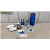 Image 1 : Delft Blue Hand-Painted Ceramic and Cobalt Blue Glass Assortment with Tile, Jar, Bottles