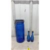 Image 2 : Delft Blue Hand-Painted Ceramic and Cobalt Blue Glass Assortment with Tile, Jar, Bottles